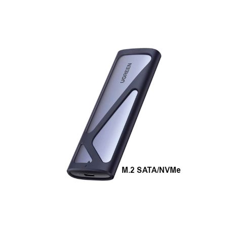 External Enclosure UGREEN CM400 SSD M.2 SATA/NVMe, кабель USB 3.0 - USB-C в комплекте, серый 90264